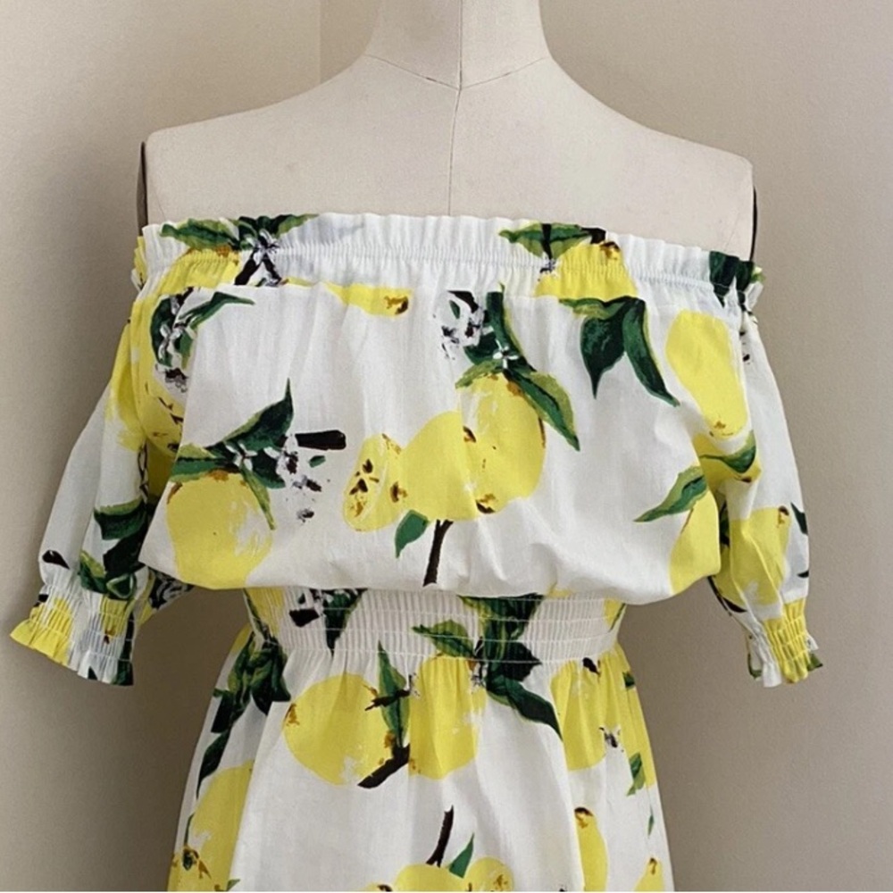Amorini Off The Shoulder Mini Lemon Positano Amalfi Style Dress size: S - Picture 4 of 5